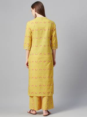 Yellow printed cotton cotton-kurtis 3