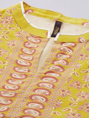 Yellow printed cotton cotton-kurtis 4