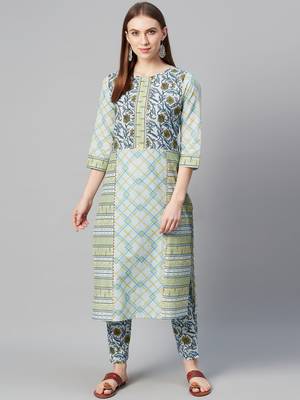 Yellow printed cotton cotton-kurtis 1