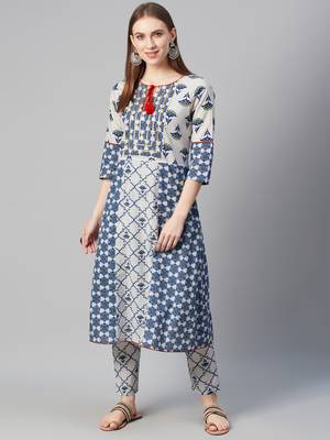 Blue printed cotton cotton-kurtis 1