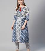 Blue printed cotton cotton-kurtis