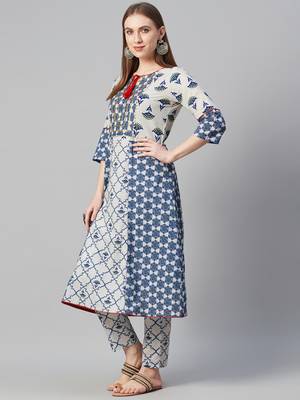 Blue printed cotton cotton-kurtis 2