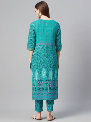 Teal printed cotton cotton-kurtis 3