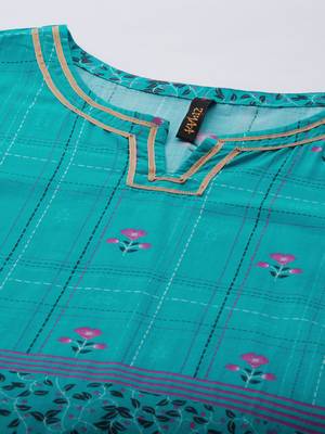 Teal printed cotton cotton-kurtis 4