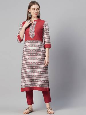 Red printed cotton cotton-kurtis 1