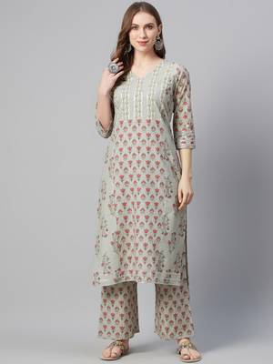 Grey printed cotton cotton-kurtis 1