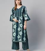 Teal printed cotton cotton-kurtis