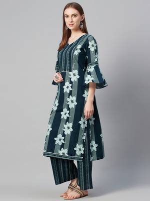 Teal printed cotton cotton-kurtis 2
