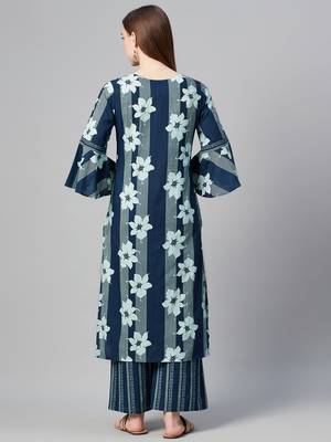 Teal printed cotton cotton-kurtis 3