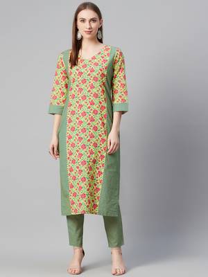 Yellow printed cotton cotton-kurtis 1