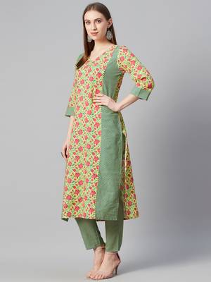 Yellow printed cotton cotton-kurtis 2
