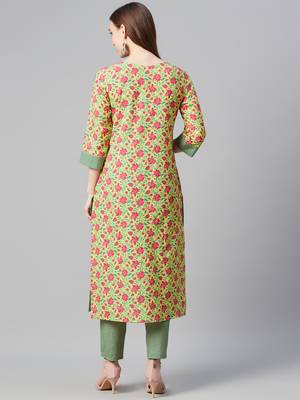 Yellow printed cotton cotton-kurtis 3