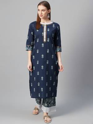 Navy-blue printed cotton cotton-kurtis 1