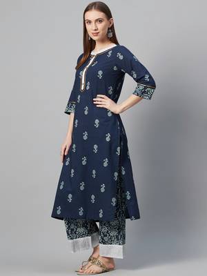 Navy-blue printed cotton cotton-kurtis 2