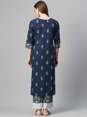 Navy-blue printed cotton cotton-kurtis 3
