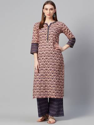 Brown printed cotton cotton-kurtis 1