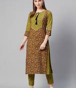 Brown printed cotton cotton-kurtis