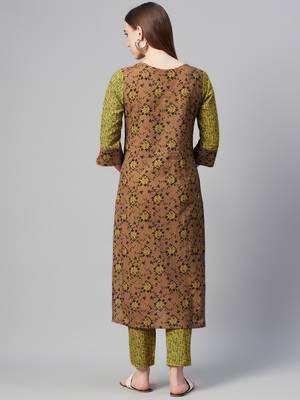 Brown printed cotton cotton-kurtis 3