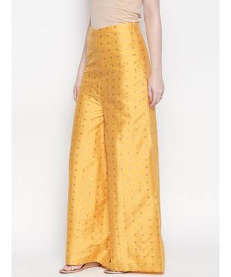 Desi Weavess Yellow Flared Taffeta Plazzo 2