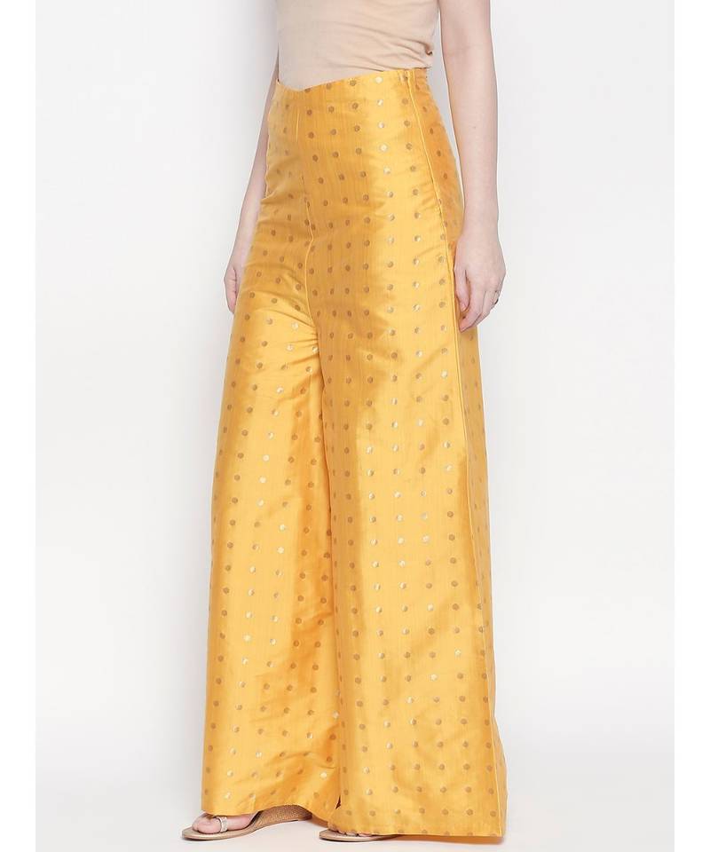 Desi Weavess Yellow Flared Taffeta Plazzo
