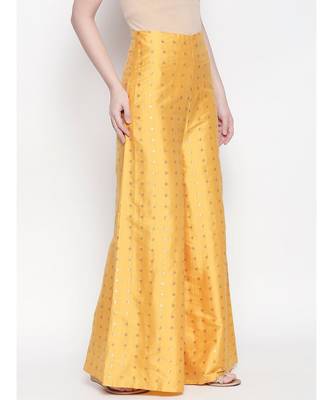 Desi Weavess Yellow Flared Taffeta Plazzo 3
