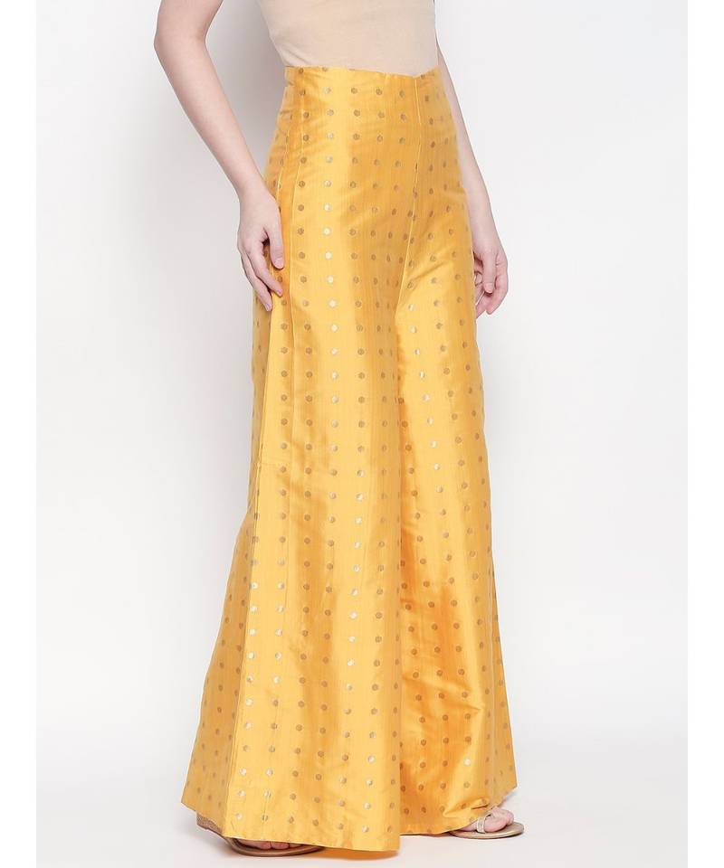Desi Weavess Yellow Flared Taffeta Plazzo