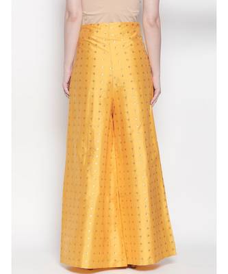 Desi Weavess Yellow Flared Taffeta Plazzo 4