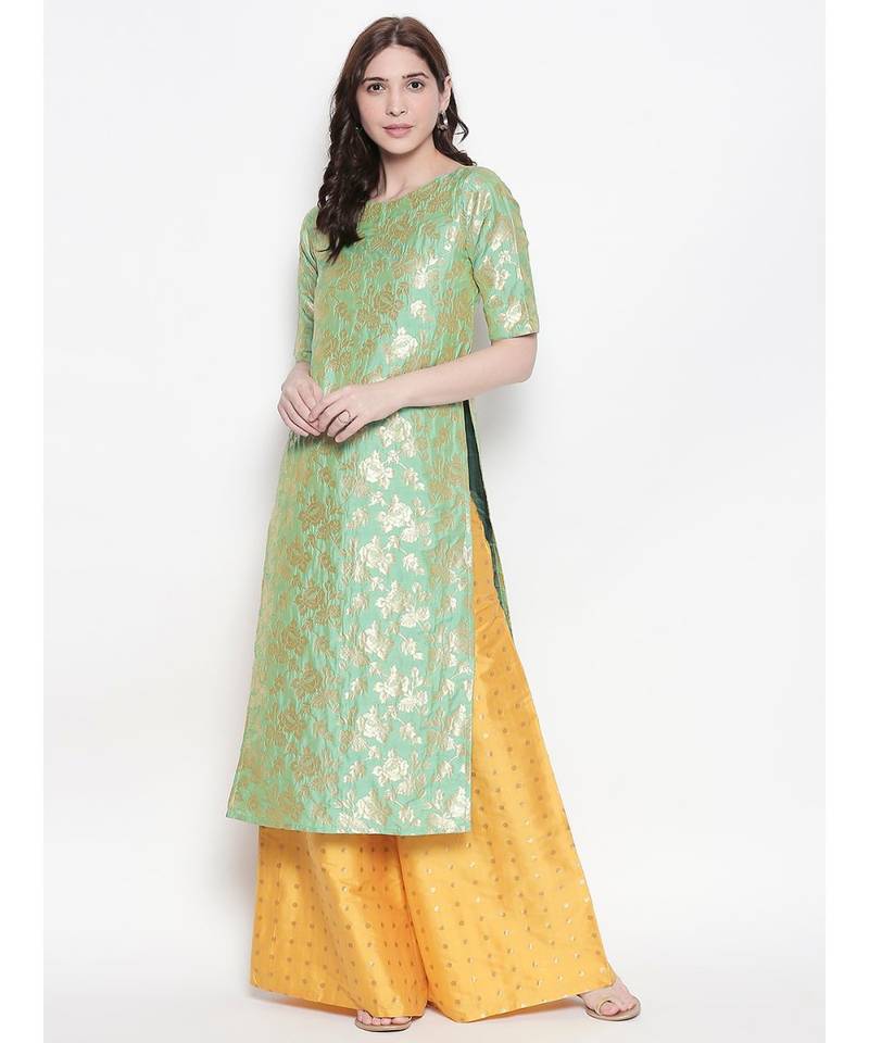 Desi Weavess Yellow Flared Taffeta Plazzo