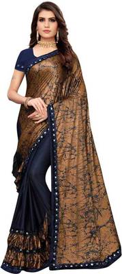 Brown printed lycra saree with blouse 1