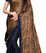 Brown printed lycra saree with blouse