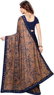 Brown printed lycra saree with blouse 2