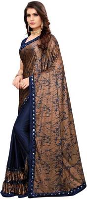 Brown printed lycra saree with blouse 3