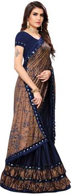 Brown printed lycra saree with blouse 4