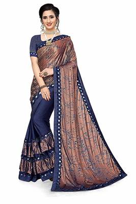 Brown printed lycra saree with blouse 1