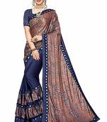 Brown printed lycra saree with blouse