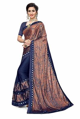 Brown printed lycra saree with blouse 2