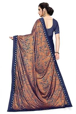 Brown printed lycra saree with blouse 3