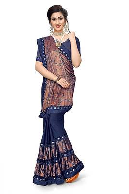 Brown printed lycra saree with blouse 4