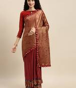 Maroon printed lycra saree with blouse