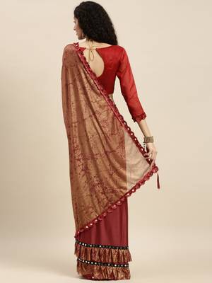 Maroon printed lycra saree with blouse 2