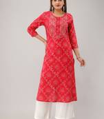 Red Colored Embroidered Work Cotton Kurta