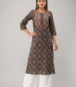 Grey Colored Embroidered Work Cotton Kurta