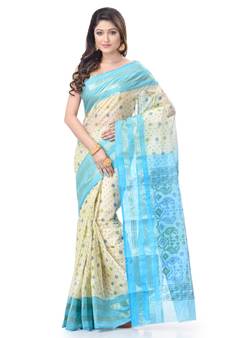 Blue Woven Cotton Saree Without Blouse