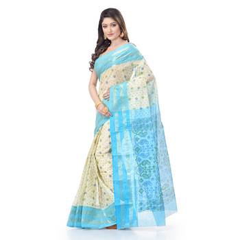 Blue Woven Cotton Saree Without Blouse 2