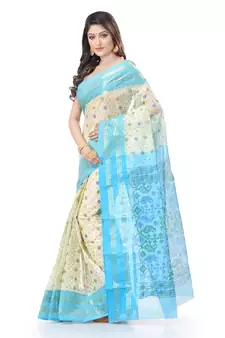 Blue Woven Cotton Saree Without Blouse