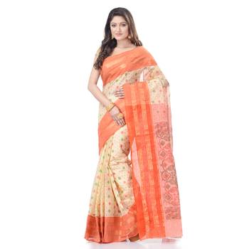 Orange Woven Cotton Saree Without Blouse 1