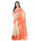Orange Woven Cotton Saree Without Blouse