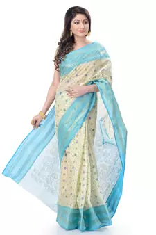 Blue Woven Cotton Saree Without Blouse