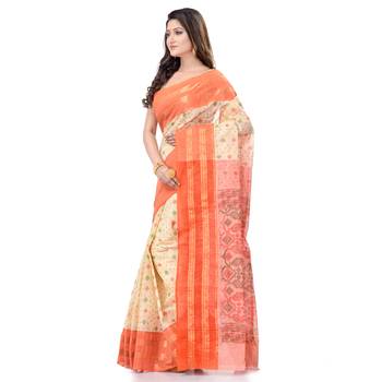 Orange Woven Cotton Saree Without Blouse 2