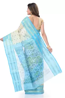 Blue Woven Cotton Saree Without Blouse